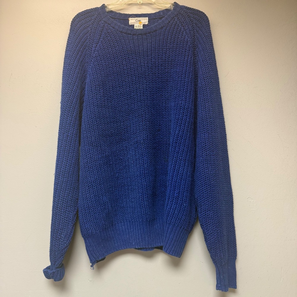 Gap Sweater Mens XL Blue Excellent Vintage Chunky Ramie Cotton Knit Crew Neck